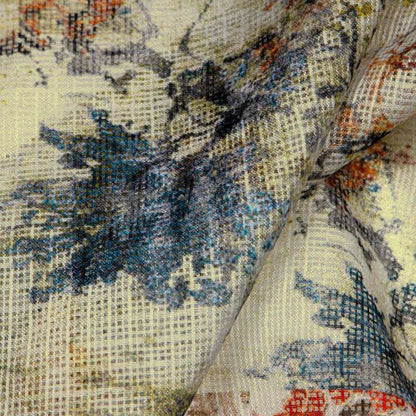 Multicolor Floral Pattern Digital Print Kota Doria Fabric - Fabcurate