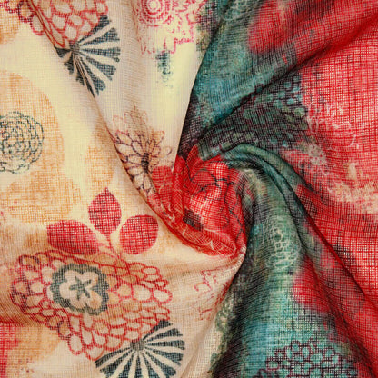 Multicolor Floral Pattern Digital Print Kota Doria Fabric - Fabcurate