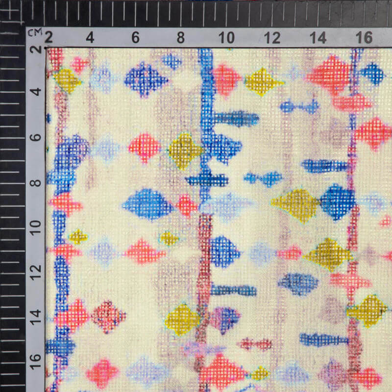 Royal Blue Abstract Pattern Digital Print Kota Doria Fabric - Fabcurate
