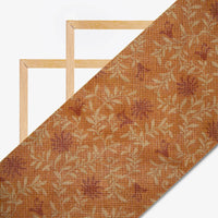 Brown Leaf Pattern Digital Print Kota Doria Fabric - Fabcurate