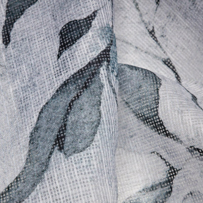 Grey Leaf Pattern Digital Print Kota Doria Fabric