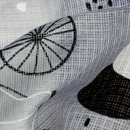 Gray Object Pattern Digital Print Kota Doria Fabric - Fabcurate