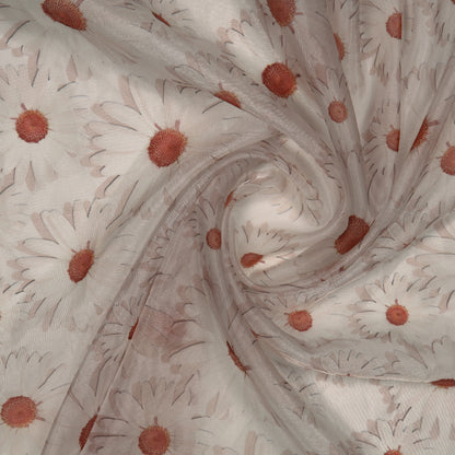 Off White Floral Digital Print Premium Organza Fabric - Fabcurate