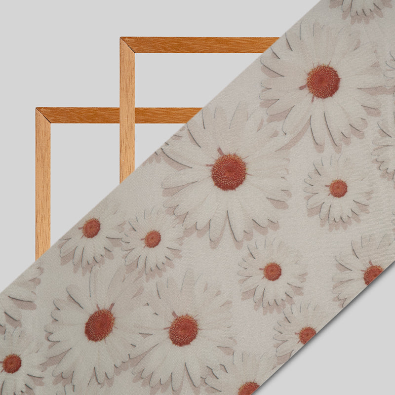 Off White Floral Digital Print Premium Organza Fabric - Fabcurate