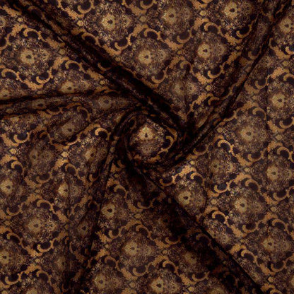 Brown And Cream Floral Pattern Digital Print Premium Organza Fabric - Fabcurate
