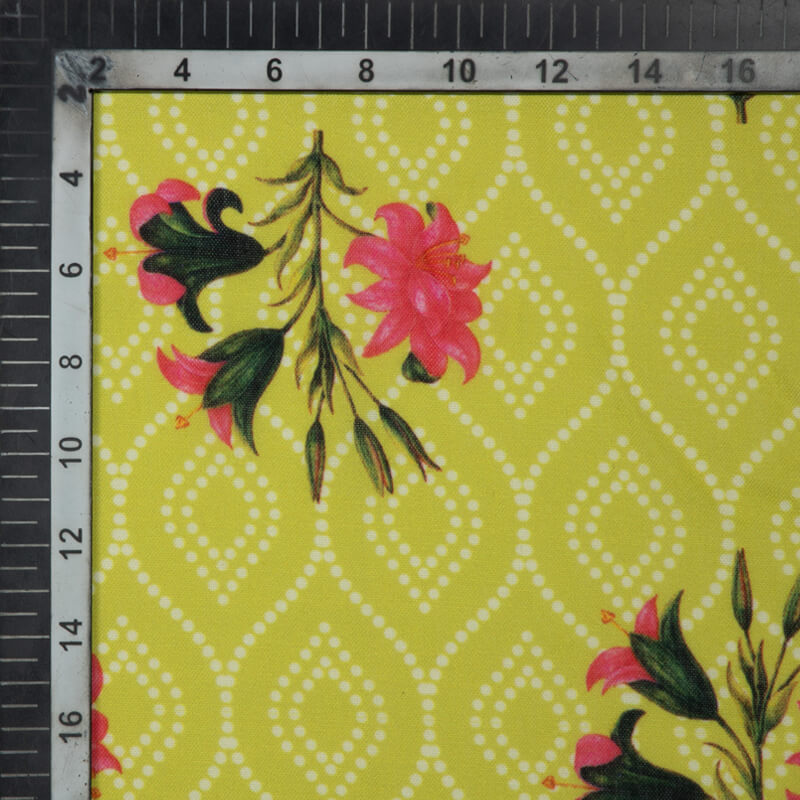Dark Green And Pink Mughal Pattern Digital Print Rayon Fabric - Fabcurate