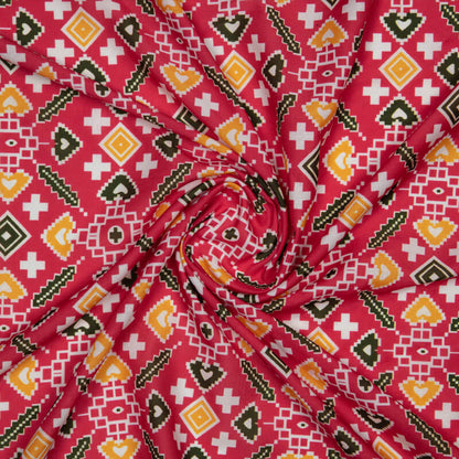 Rose Red Patola Pattern Digital Print Muslin Fabric - Fabcurate
