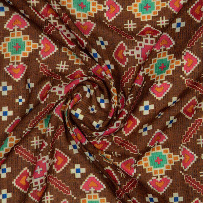 Brown Patola Pattern Digital Print Rayon Fabric - Fabcurate