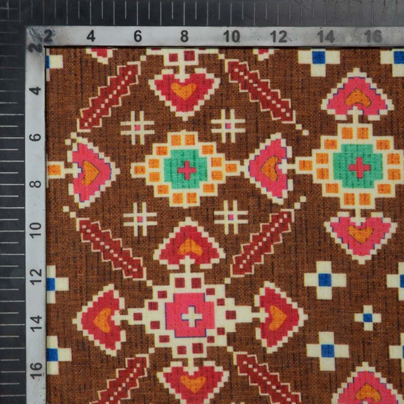 Brown Patola Pattern Digital Print Rayon Fabric - Fabcurate
