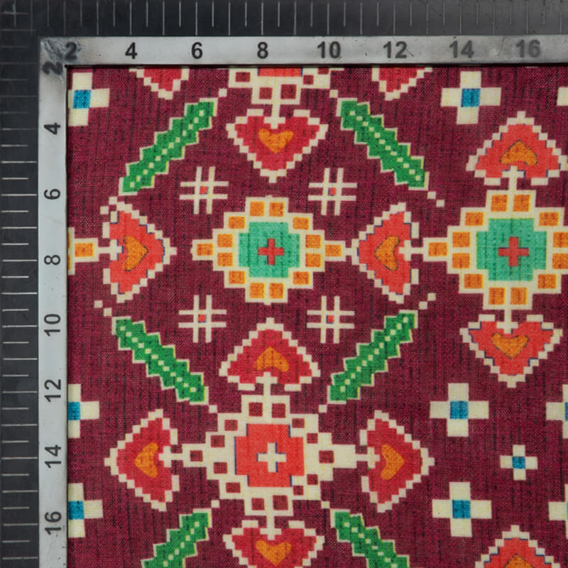 Burgundy Patola Pattern Digital Print Rayon Fabric - Fabcurate