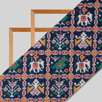 Navy Blue Patola Pattern Digital Print Rayon Fabric - Fabcurate
