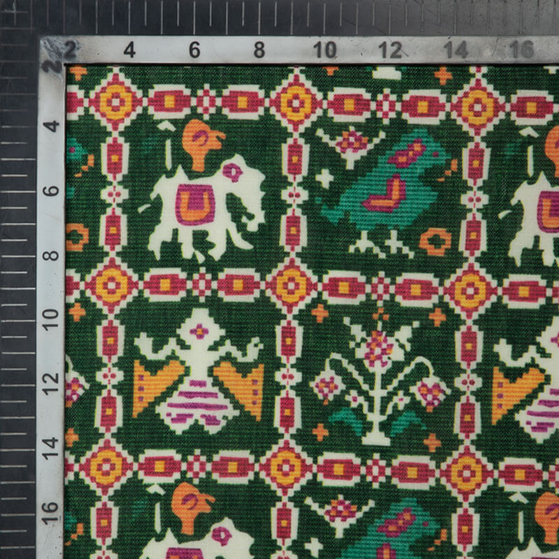 Green Patola Pattern Digital Print Rayon Fabric - Fabcurate