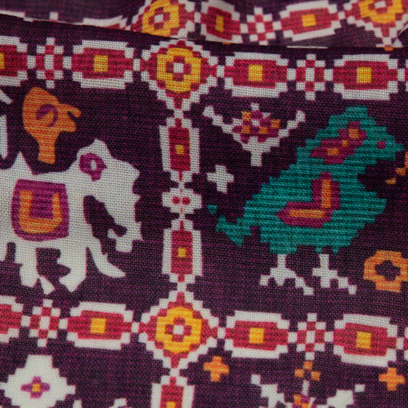 Purple Patola Pattern Digital Print Rayon Fabric - Fabcurate