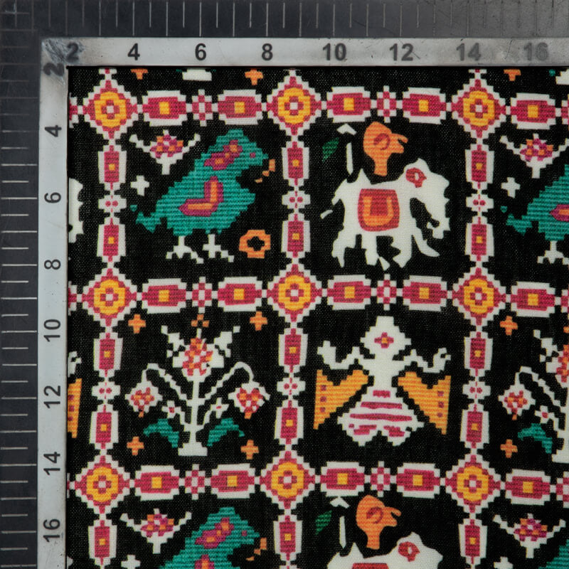 Black Patola Pattern Digital Print Rayon Fabric - Fabcurate