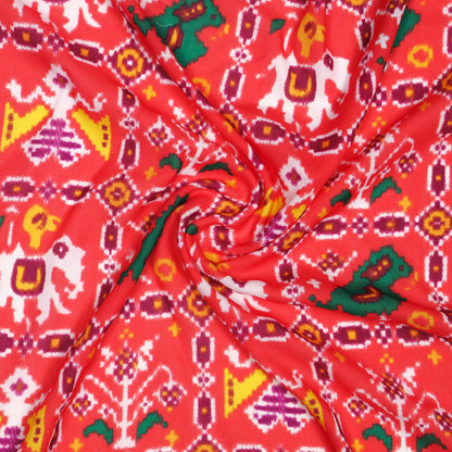 Red Patolaa Pattern Digital Print Rayon Fabric