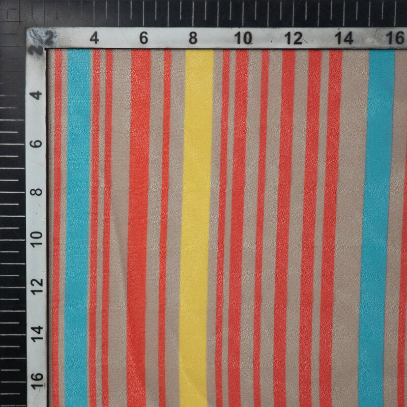 Red Stripes Pattern Digital Print Muslin Fabric - Fabcurate