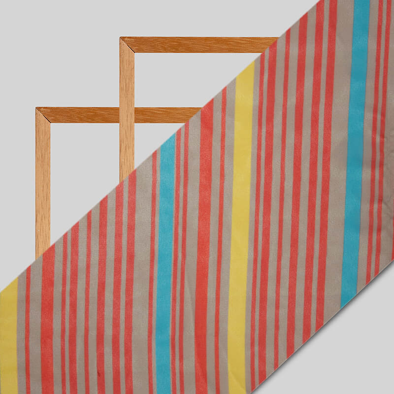Red Stripes Pattern Digital Print Muslin Fabric - Fabcurate