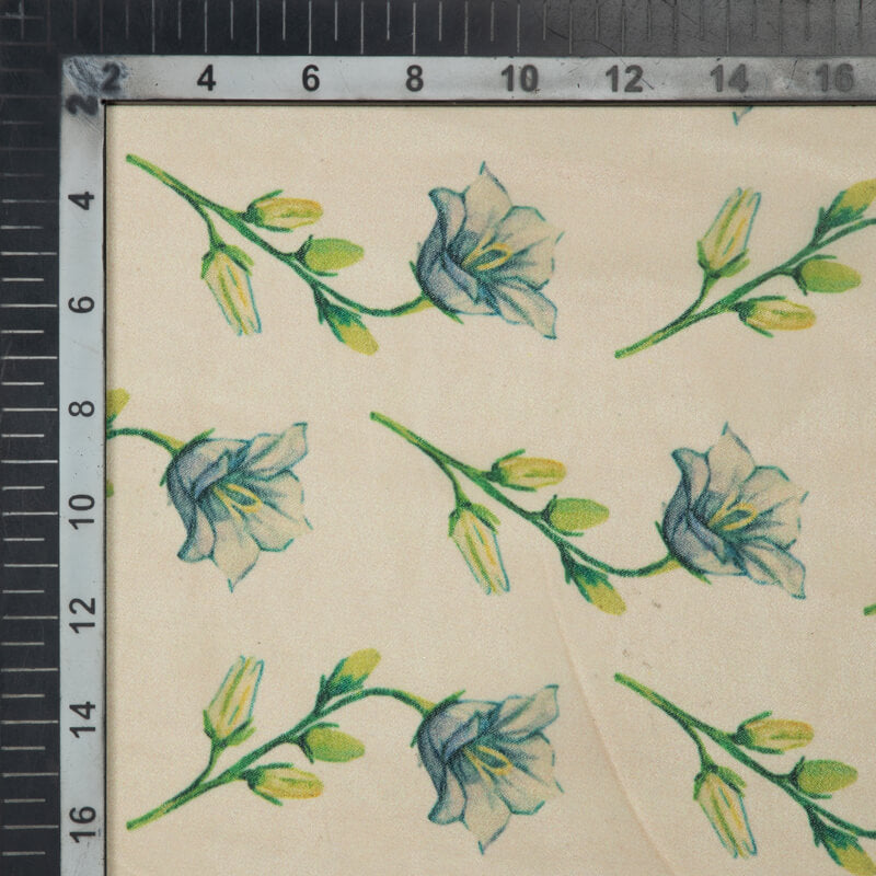 Cream Floral Pattern Digital Print Muslin Fabric - Fabcurate