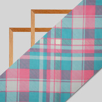 Pink And Teal Checks Pattern Digital Print Muslin Fabric - Fabcurate