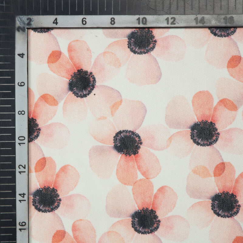Peach Floral Pattern Digital Print Muslin Fabric - Fabcurate