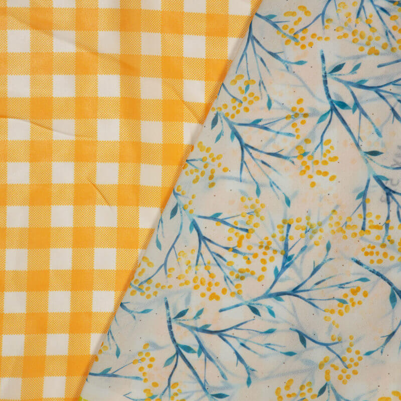 White And Yellow Leaf Pattern Digital Print Muslin Fabric