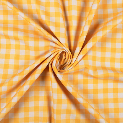 Yellow Checks Pattern Digital Print Muslin Fabric