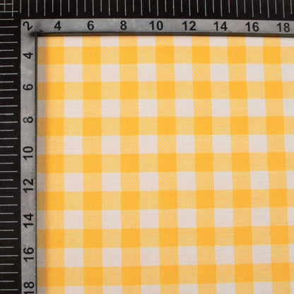 Yellow Checks Pattern Digital Print Muslin Fabric