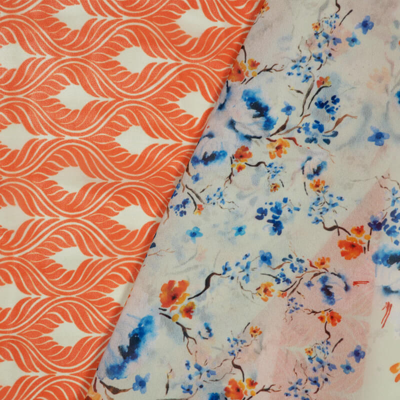 Orange Trellis Pattern Digital Print Muslin Fabric - Fabcurate
