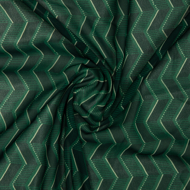 Green Chevron Pattern Digital Print Muslin Fabric - Fabcurate
