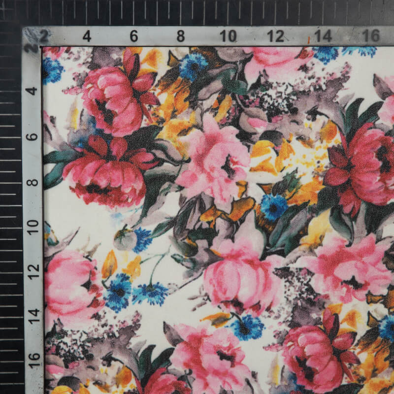 Pink And White Floral Pattern Digital Print American Crepe Fabric - Fabcurate