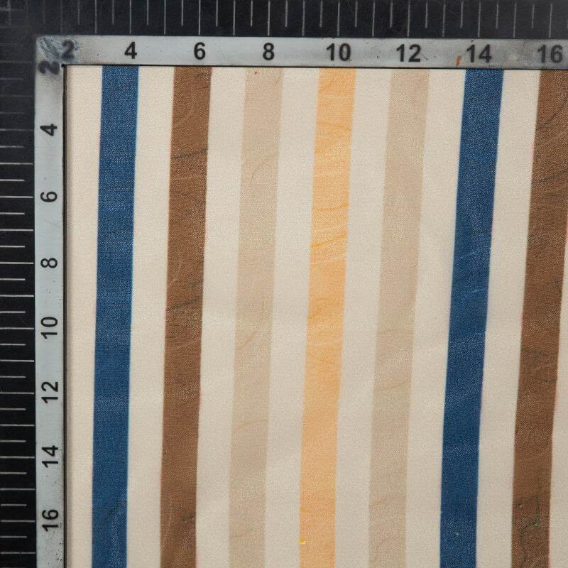 Cream And Brown Stripes Pattern Digital Print American Crepe Fabric - Fabcurate