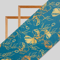 Blue And Beige Floral Pattern Digital Print American Crepe Fabric - Fabcurate