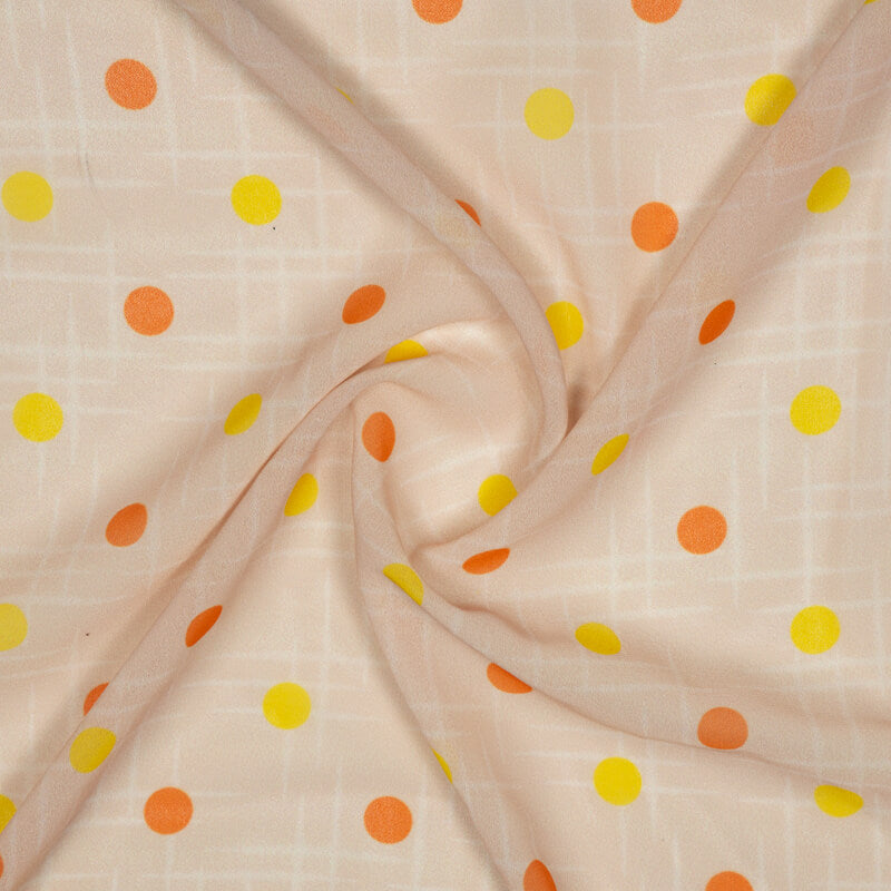 Cream Polka Pattern Digital Print American Crepe Fabric - Fabcurate