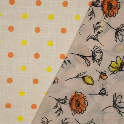 Cream Polka Pattern Digital Print American Crepe Fabric - Fabcurate