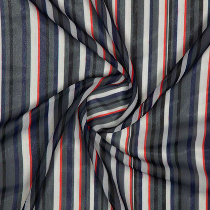 Dark Grey Stripes Pattern Digital Print American Crepe Fabric - Fabcurate
