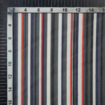 Dark Grey Stripes Pattern Digital Print American Crepe Fabric - Fabcurate