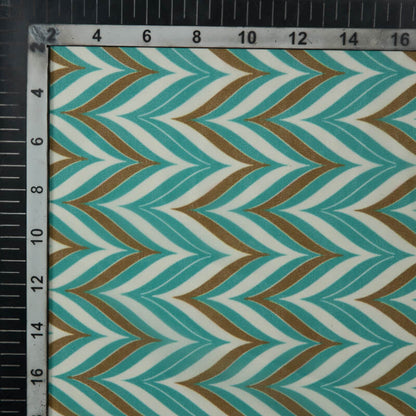 Teal And White Chevron Pattern Digital Print American Crepe Fabric - Fabcurate