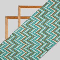 Teal And White Chevron Pattern Digital Print American Crepe Fabric - Fabcurate