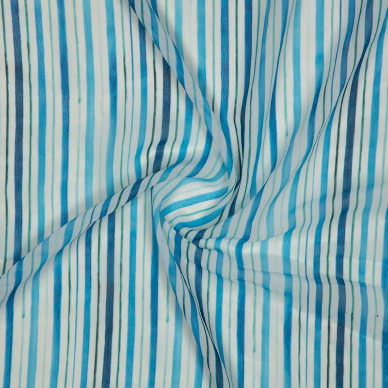 Blue Stripes Pattern Digital Print American Crepe Fabric - Fabcurate