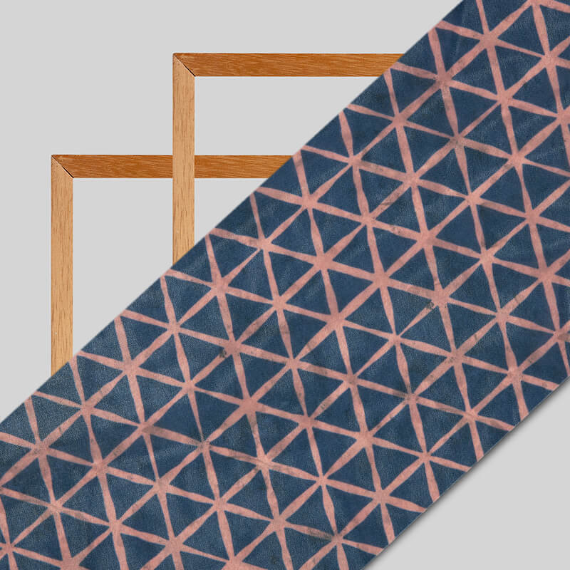 Blue And Pink Geometric Pattern Digital Print American Crepe Fabric - Fabcurate
