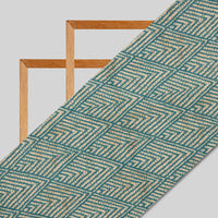 Beige And Turquoise Geometric Pattern Digital Print American Crepe Fabric - Fabcurate