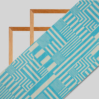 Sky Blue And White Geometric Pattern Digital Print American Crepe Fabric - Fabcurate