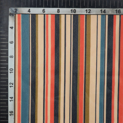 Beige Stripes Pattern Digital Print American Crepe Fabric - Fabcurate