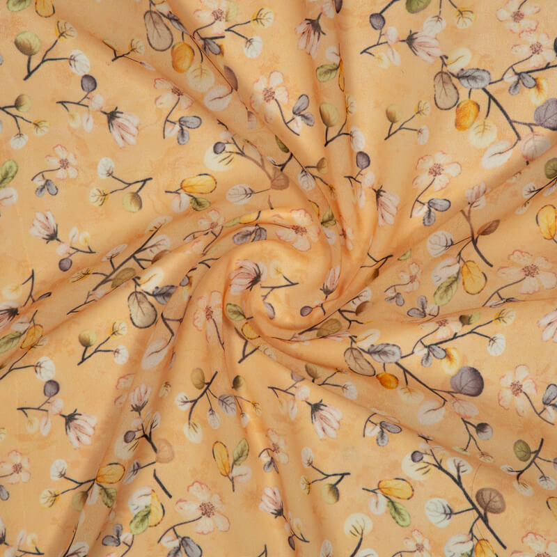 Pastel Orange Floral Pattern Digital Print American Crepe Fabric - Fabcurate