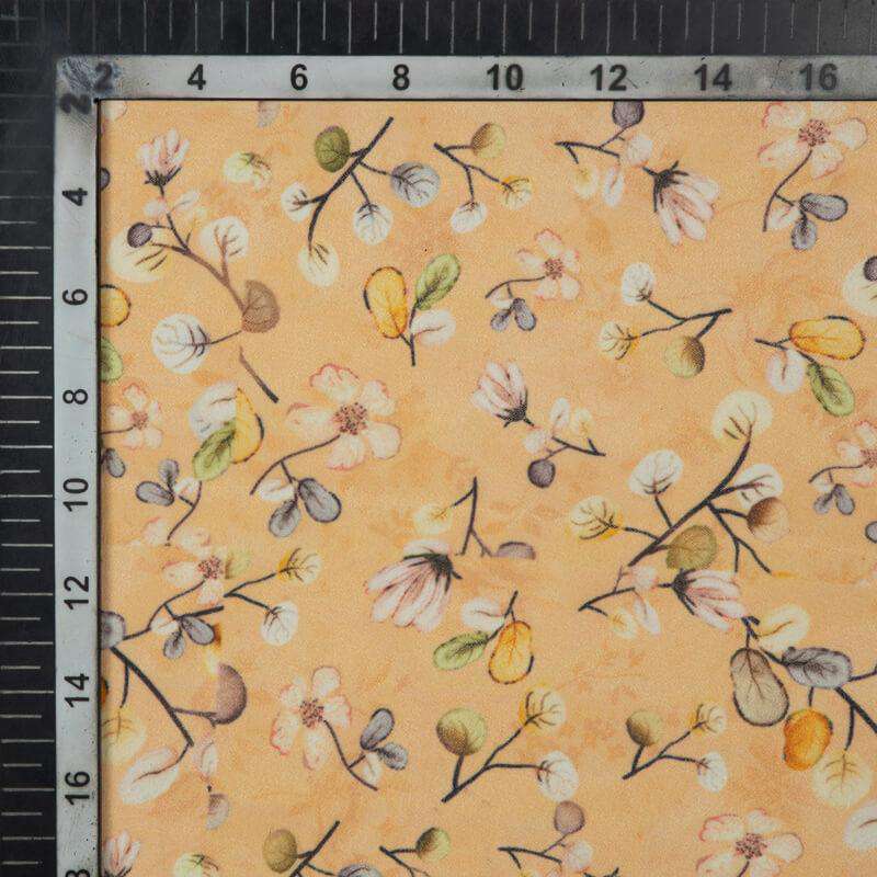 Pastel Orange Floral Pattern Digital Print American Crepe Fabric - Fabcurate