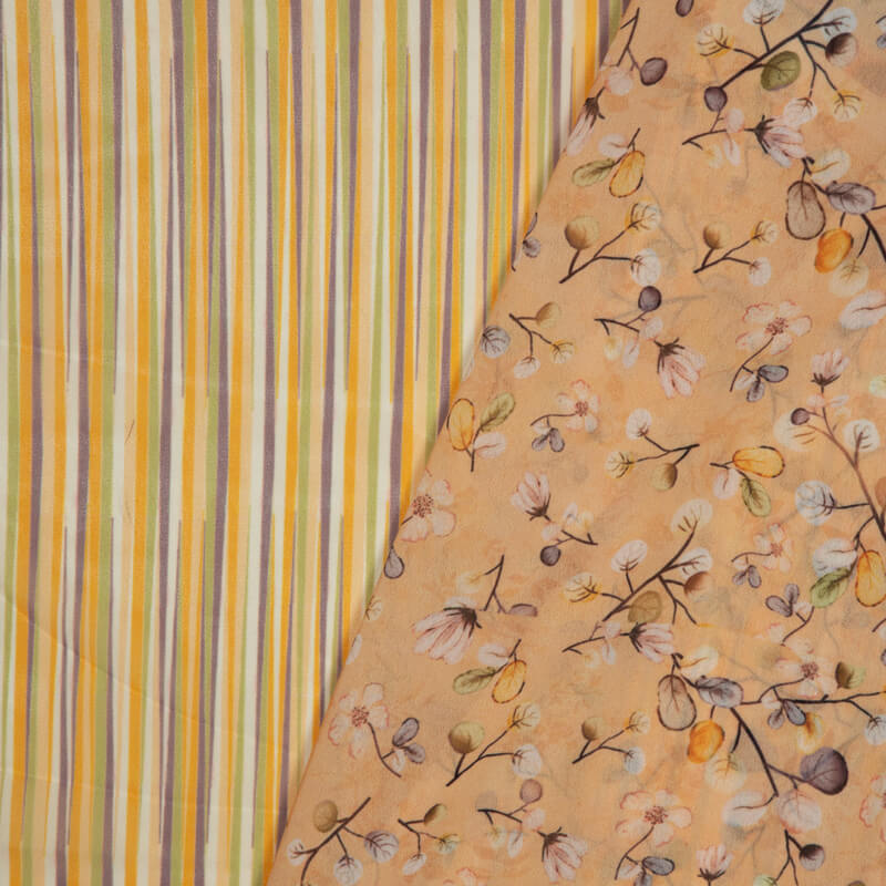 Pastel Orange Stripes Pattern Digital Print American Crepe Fabric - Fabcurate