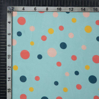 Teal Polka Pattern Digital Print American Crepe Fabric - Fabcurate