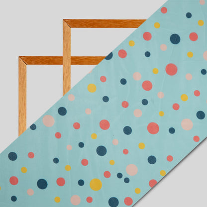 Teal Polka Pattern Digital Print American Crepe Fabric - Fabcurate