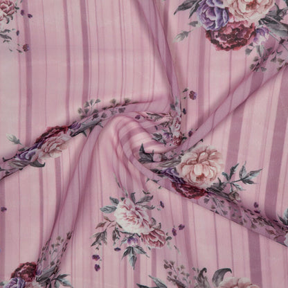 Pastel Pink Floral Pattern Digital Print American Crepe Fabric - Fabcurate