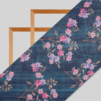 Prussian Blue Floral Pattern Digital Print American Crepe Fabric - Fabcurate